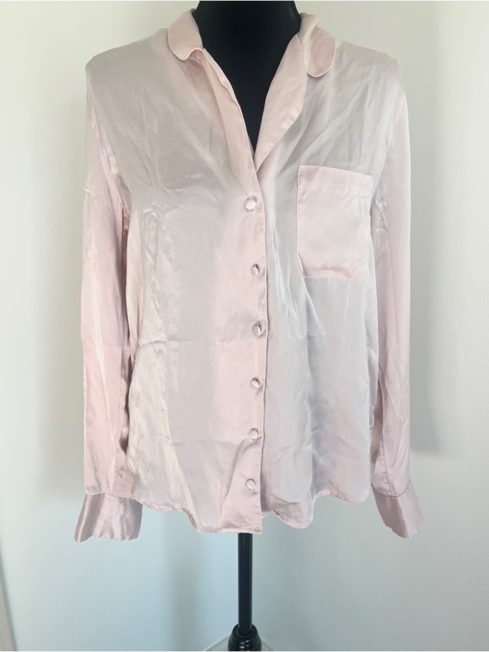 NORDSTROM Washable Silk Pajama Top Pink Sz M Long Sleeve